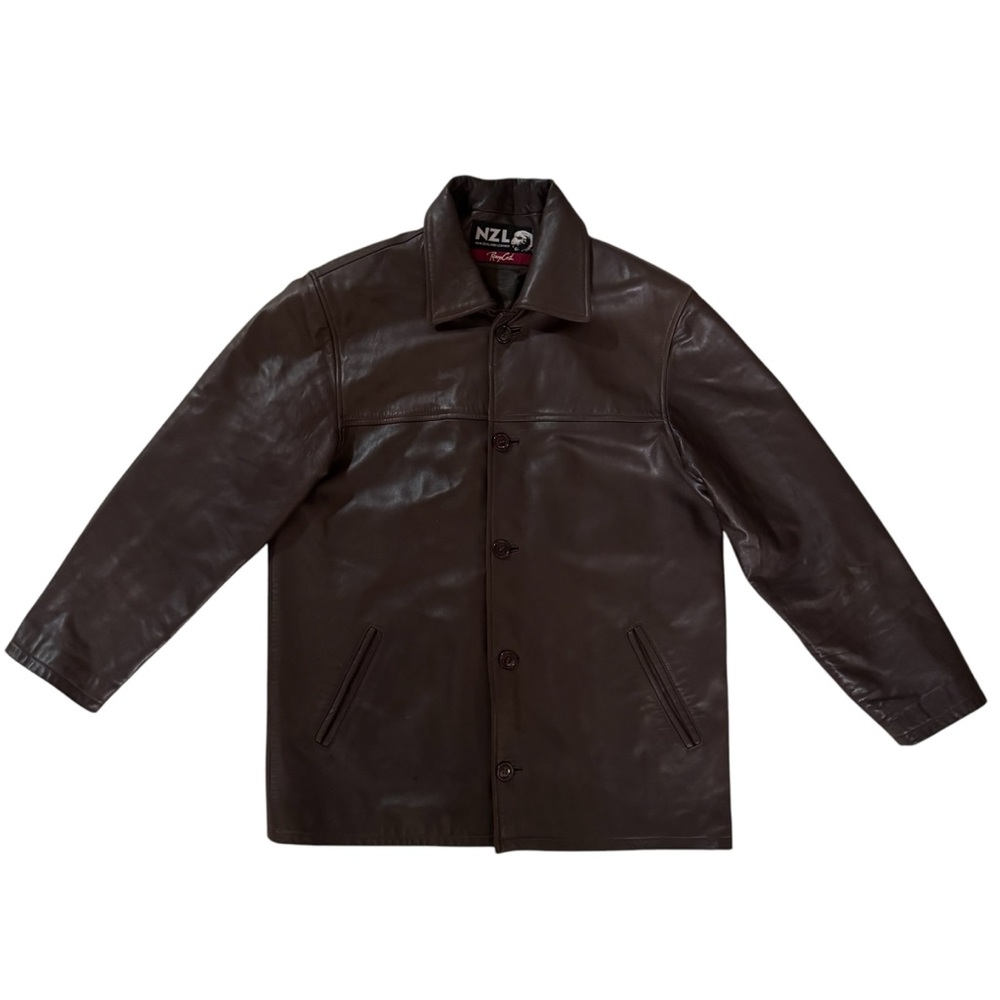Renzo Costa Brown New Zealand Lamb Leather Button Up Jacket Mens Size Large